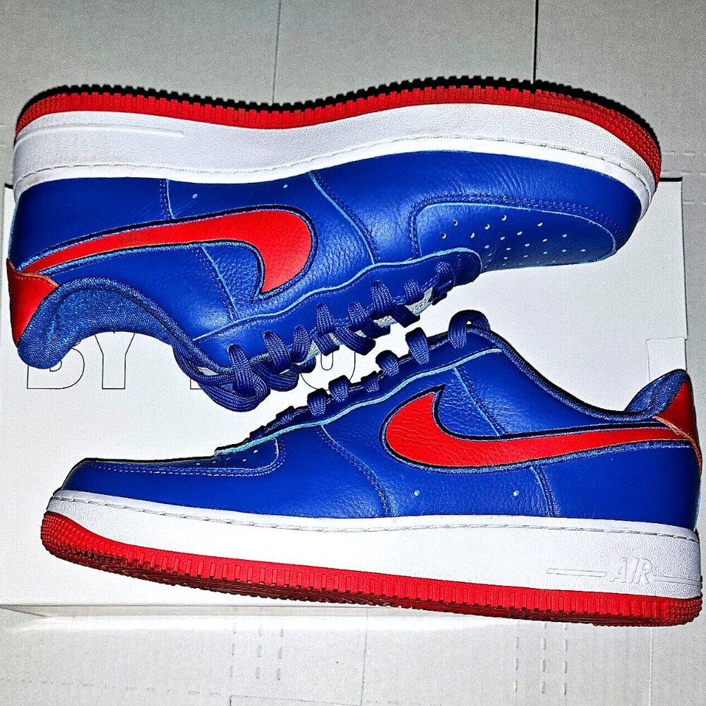 BRAND NEW IN BOX AF1 NIKE BY YOU ROYAL BLUE WITH RED ACCENTS & SWOOSH SIZE 9.5